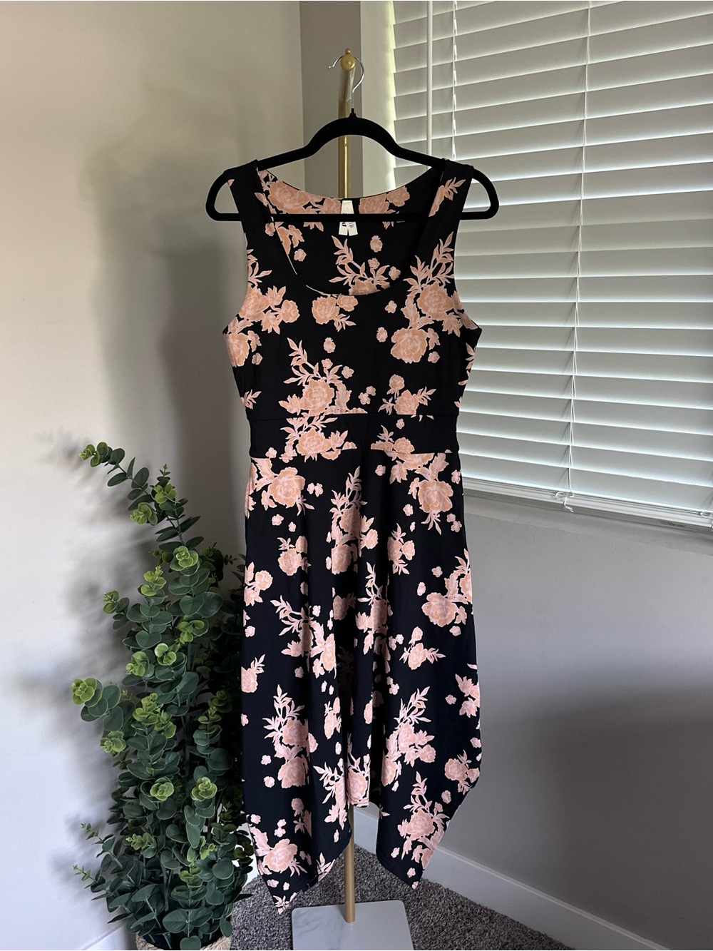 Pact Black Midi Dress with Blush Floral Print